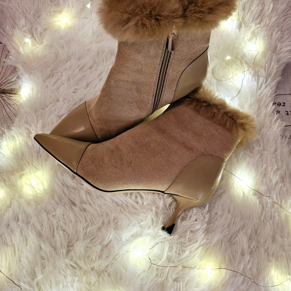 Faux Fur Trimmed High Heel Boots 5.5